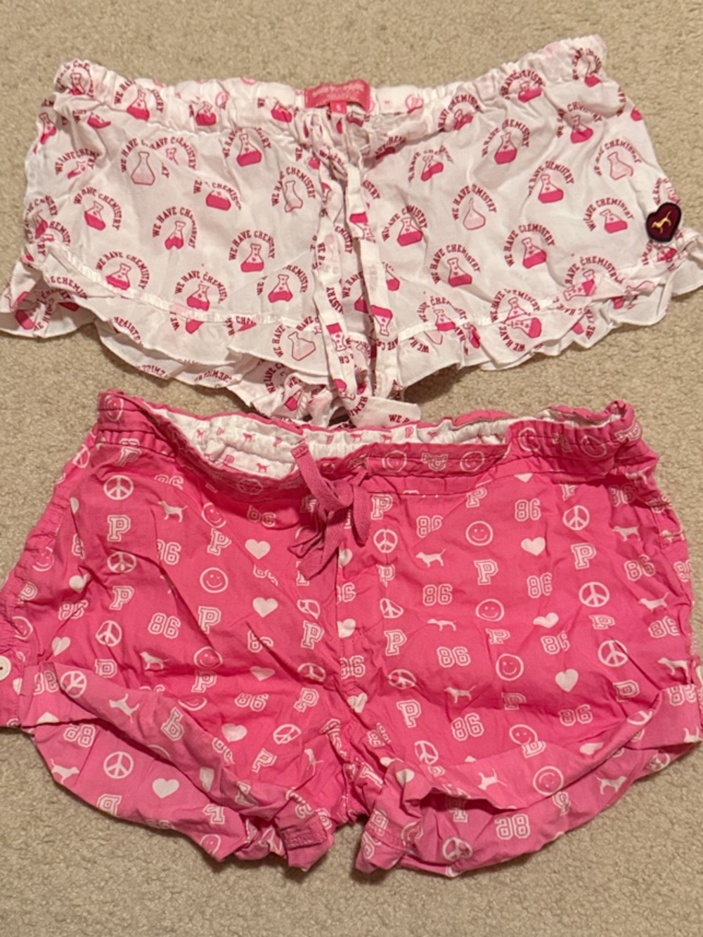 PINK Victoria's Secret Two-Piece Pink & White Lounge Shorts Set